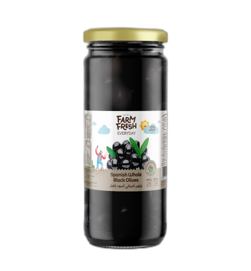 Farm Fresh Spanish Whole Black Olives, 465 g