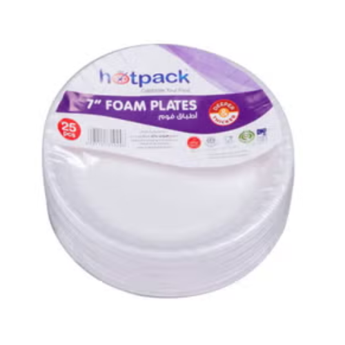Hotpack 25 Piece Round Foam Plate Set White, 25 X 7 Inch