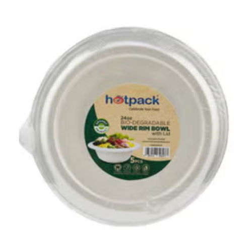 Hotpack 5 Piece Bio-Degradable Wide Rim Bowl With Lid White