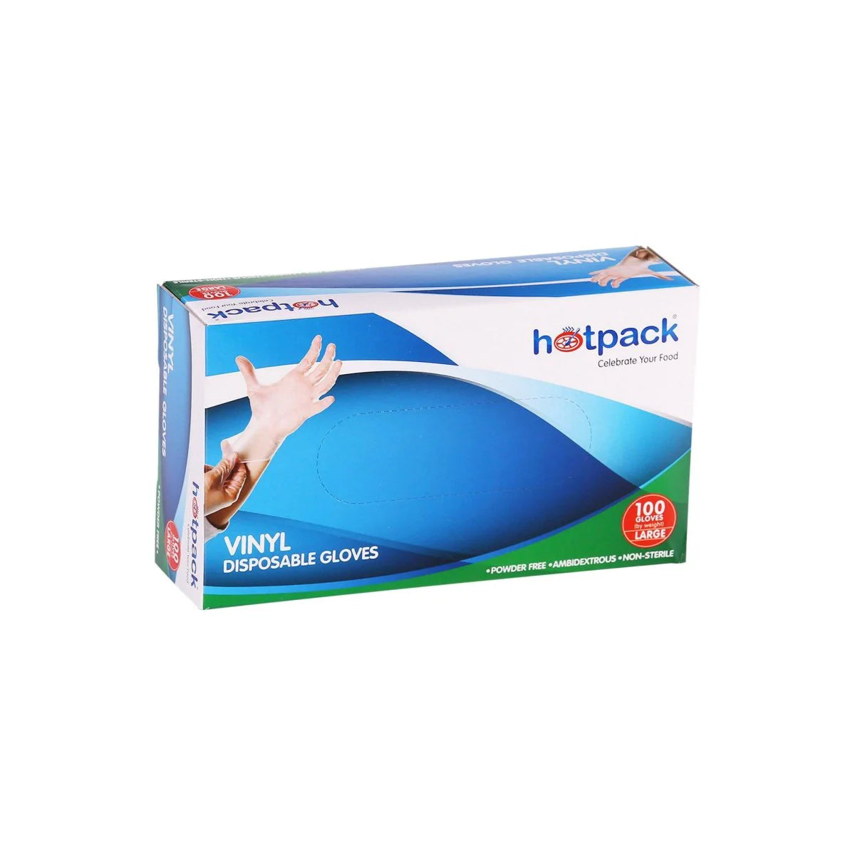 Hotpack 100 Pieces Powder Free Vinyl Gloves, White - Large