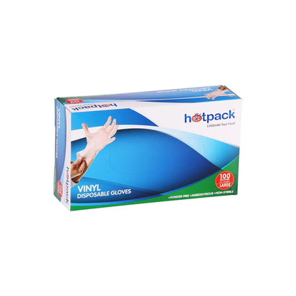 Hotpack 100 Pieces Powder Free Vinyl Gloves, White - Large
