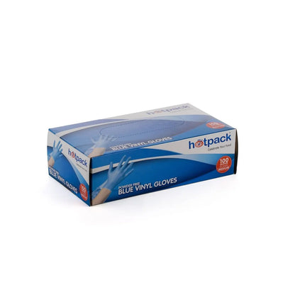 Hotpack 100-Pieces Powder Free Vinyl Gloves, Large  - Blue